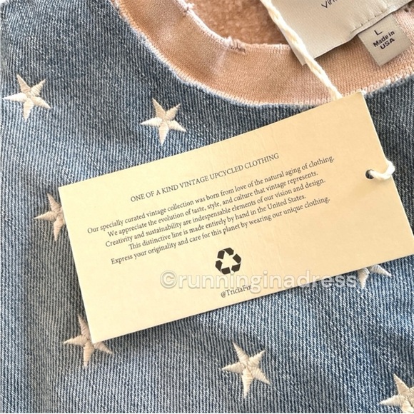 NWT Free People X Tricia Fix Stripes And Stars Pullover Size Large Tan Blue Red - Picture 11 of 15